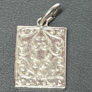 Vintage Silver Book Pendant Charm. Victorian scrolling